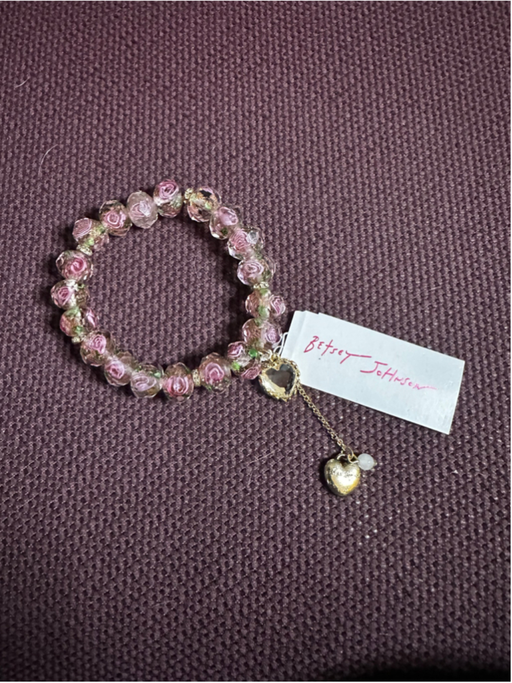 Betsey Johnson Pink Gold Rose Bead Bracelet